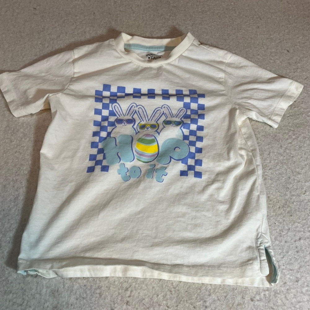 Tucker + Tate Kids Size 4 White Blue Checkerboard Hop Graphic T-Shirt NWT